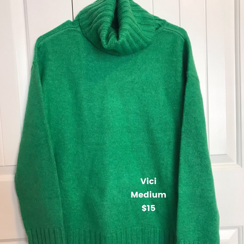Vici Medium Green Chunky Turtleneck Sweater